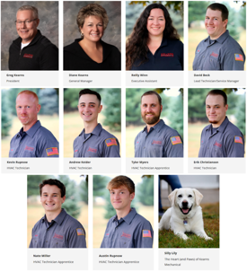 Individual photos of the Kearns Mechanical team and their titles