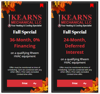 Kearns Mechanical Coupons for 36-month 0% financing and 24-month deferred interest