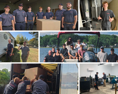 Multiple photos of the Kearns Mechanical team in a collage