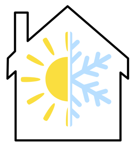 Home; Sun/snowflake; Furnace and AC