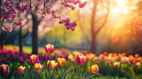 Photo of a meadow with flowers and trees